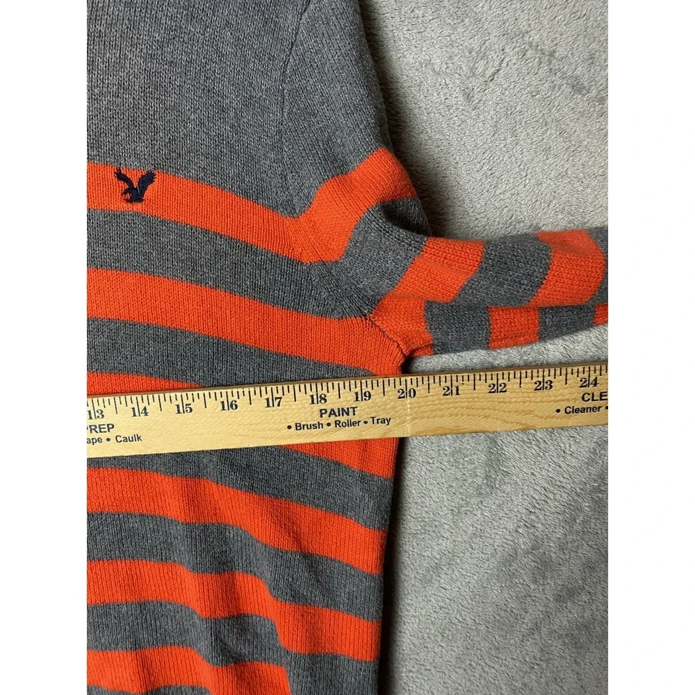 American Eagle Mens L Athletic Fit Sweater Gray Orange Striped